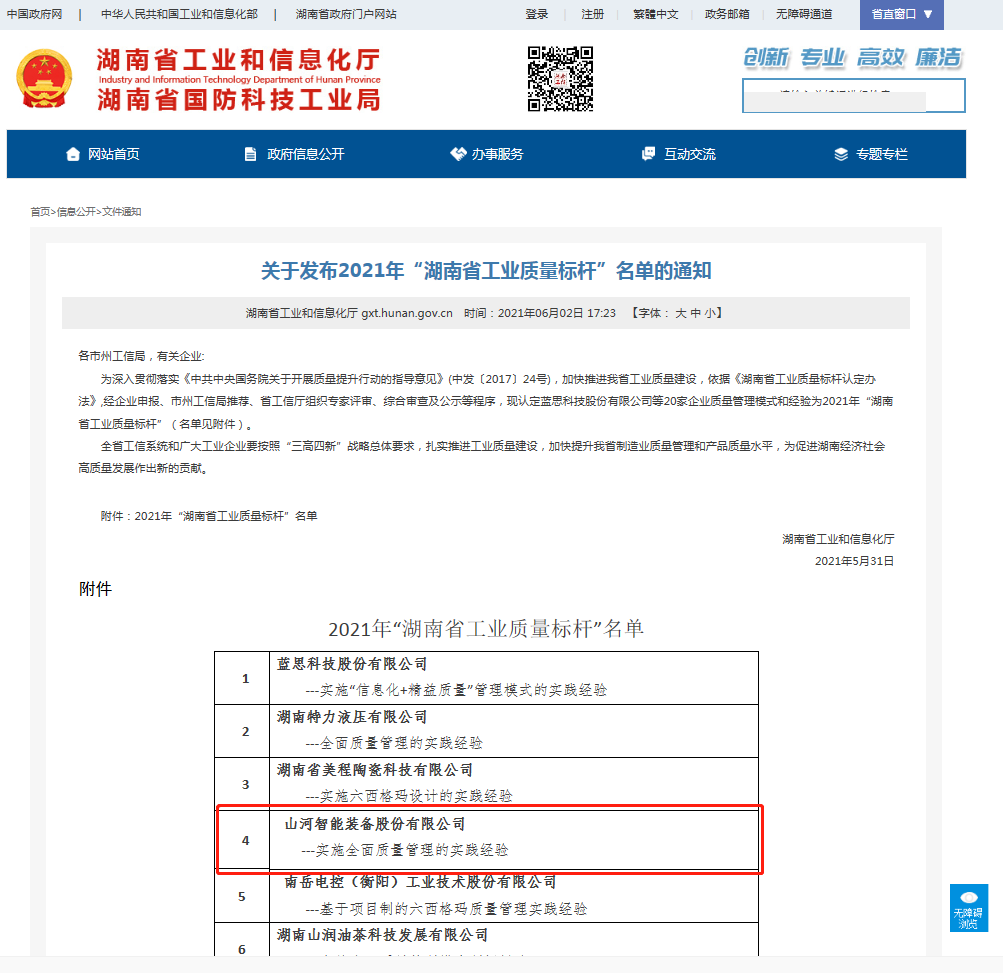 米兰平台app体育-官方版-米兰电竞直播
智能荣获湖南省工业质量标杆企业